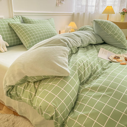 Soft Fluff Duvet Cover Set Queen Size,Thicken Double Sided Comforter Cover With 2 Pillowcase+1Fitted Sheet Winter Twin Quilt Cover With Zipper