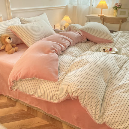 Soft Fluff Duvet Cover Set Queen Size,Thicken Double Sided Comforter Cover With 2 Pillowcase+1Fitted Sheet Winter Twin Quilt Cover With Zipper