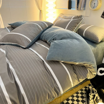 Soft Fluff Duvet Cover Set Queen Size,Thicken Double Sided Comforter Cover With 2 Pillowcase+1Fitted Sheet Winter Twin Quilt Cover With Zipper
