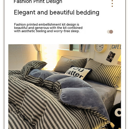 Ensemble de housse de couette en peluche de lait doux Queen Size, housse de couette double face épaisse avec 2 taies d'oreiller + 1 drap-housse, housse de couette double d'hiver avec fermeture éclair
