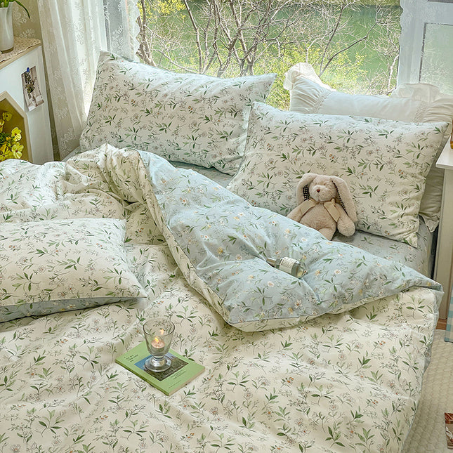 Cotton Floral Bedding Duvet Cover-Queen Comforter Cover Floral Bedding Sets-1Duvet Cover+1 Fitted Sheet With 2 Pillowcase