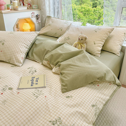 Cotton Floral Bedding Duvet Cover-Queen Comforter Cover Floral Bedding Sets-1Duvet Cover+1 Fitted Sheet With 2 Pillowcase