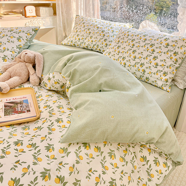 Literie florale en coton housse de couette-housse de couette Queen ensembles de literie florales-1housse de couette + 1 drap housse avec 2 taies d'oreiller