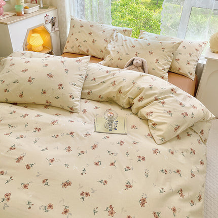 Cotton Floral Bedding Duvet Cover-Queen Comforter Cover Floral Bedding Sets-1Duvet Cover+1 Fitted Sheet With 2 Pillowcase