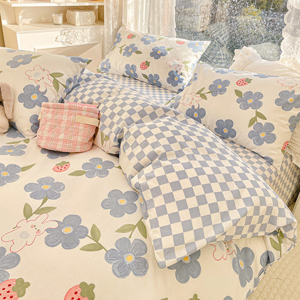Cotton Floral Bedding Duvet Cover-Queen Comforter Cover Floral Bedding Sets-1Duvet Cover+1 Fitted Sheet With 2 Pillowcase