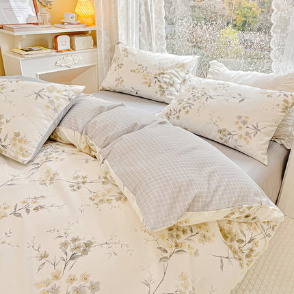 Cotton Floral Bedding Duvet Cover-Queen Comforter Cover Floral Bedding Sets-1Duvet Cover+1 Fitted Sheet With 2 Pillowcase