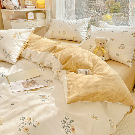 Cotton Floral Bedding Duvet Cover-Queen Comforter Cover Floral Bedding Sets-1Duvet Cover+1 Fitted Sheet With 2 Pillowcase