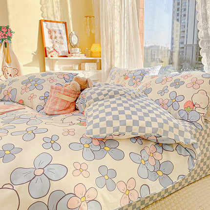 Cotton Floral Bedding Duvet Cover-Queen Comforter Cover Floral Bedding Sets-1Duvet Cover+1 Fitted Sheet With 2 Pillowcase