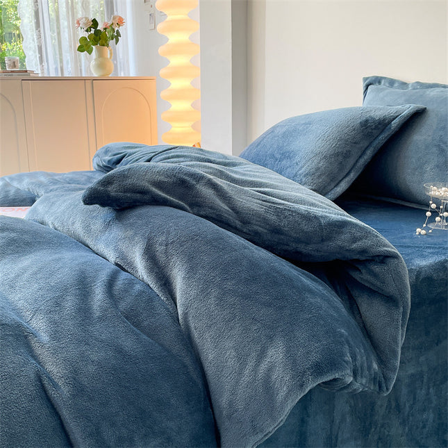 Housse de Couette en Flanelle Housse de Couette en Flanelle Ensemble de literie Queen Size 4 pièces Ensemble de Housse de Couette Chaude d'hiver en Flanelle de Luxe avec Fermeture à glissière