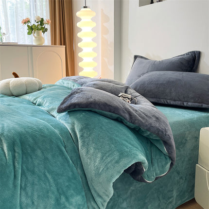 Flannel  Comforter Cover Flannel Duvet Cover Queen Size-Bedding Set 4 Pieces Luxury Flannel Winter Warm Duvet Cover Set With Zipper