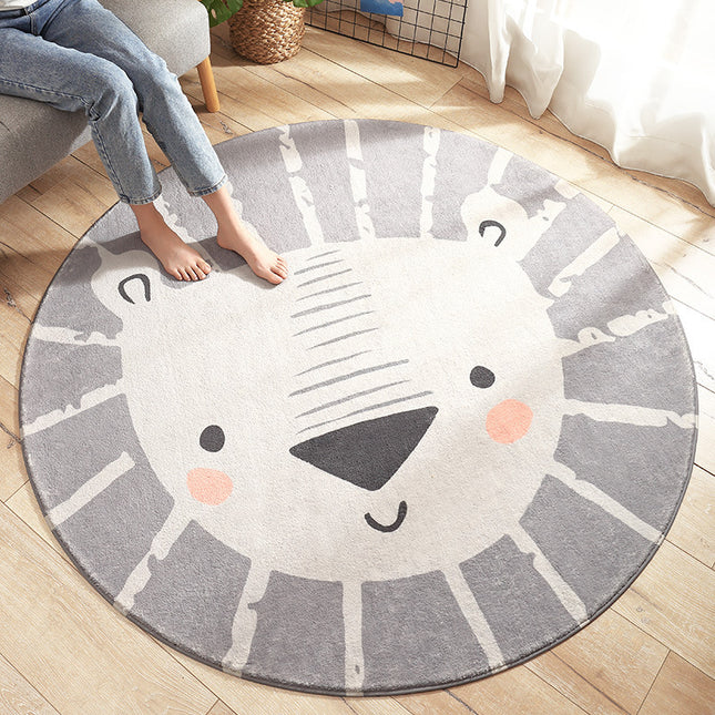 Round Rug Cute Cartoon Animal Plush Area Rug Fluffy Faux Lambswool Children's Rug Anti-slip Washable Rugs