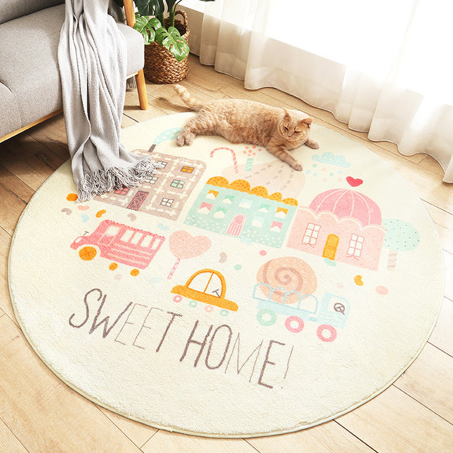 Round Rug Cute Cartoon Animal Plush Area Rug Fluffy Faux Lambswool Children's Rug Anti-slip Washable Rugs