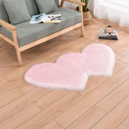 Double Heart Shaped Soft Faux Sheepskin Fur Plush Area Rugs Non-slip fluffy floor carpet for Home Living Room Balcony Sofa Floor Mat Bedroom