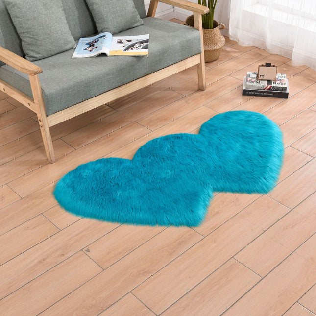 Double Heart Shaped Soft Faux Sheepskin Fur Plush Area Rugs Non-slip fluffy floor carpet for Home Living Room Balcony Sofa Floor Mat Bedroom