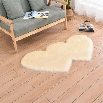 Double Heart Shaped Soft Faux Sheepskin Fur Plush Area Rugs Non-slip fluffy floor carpet for Home Living Room Balcony Sofa Floor Mat Bedroom