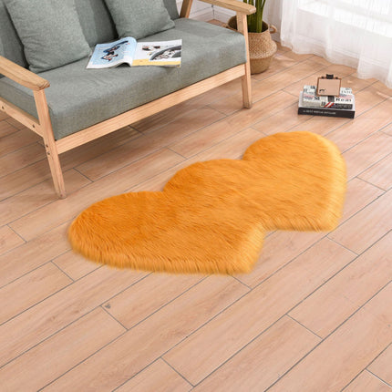 Double Heart Shaped Soft Faux Sheepskin Fur Plush Area Rugs Non-slip fluffy floor carpet for Home Living Room Balcony Sofa Floor Mat Bedroom