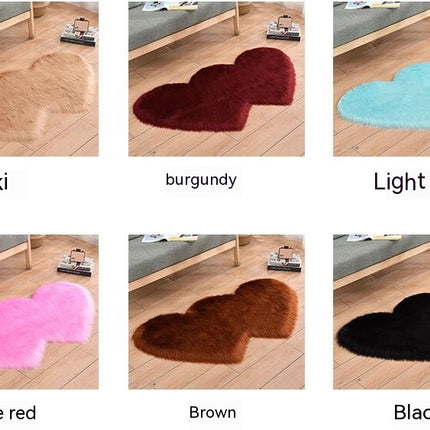 Double Heart Shaped Soft Faux Sheepskin Fur Plush Area Rugs Non-slip fluffy floor carpet for Home Living Room Balcony Sofa Floor Mat Bedroom