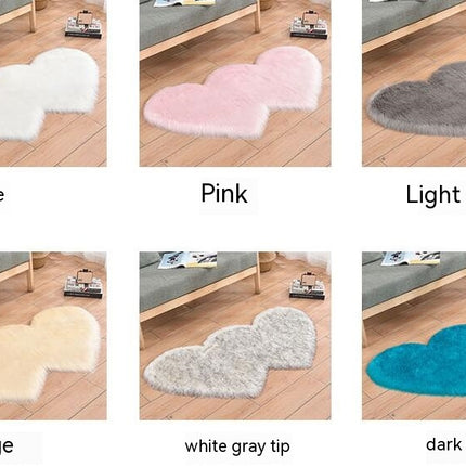 Double Heart Shaped Soft Faux Sheepskin Fur Plush Area Rugs Non-slip fluffy floor carpet for Home Living Room Balcony Sofa Floor Mat Bedroom
