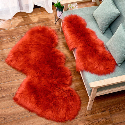 Double Heart Shaped Faux Fur Rug, Soft Artificial Sheepskin Fluffy Floor Carpet for Home Living Room Bedroom Sofa Shaggy Area Rugs