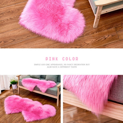 Double Heart Shaped Faux Fur Rug, Soft Artificial Sheepskin Fluffy Floor Carpet for Home Living Room Bedroom Sofa Shaggy Area Rugs