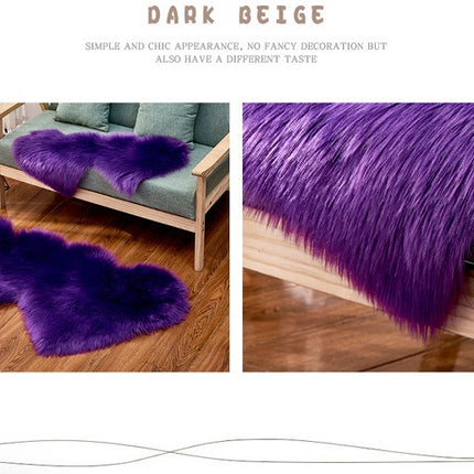 Double Heart Shaped Faux Fur Rug, Soft Artificial Sheepskin Fluffy Floor Carpet for Home Living Room Bedroom Sofa Shaggy Area Rugs