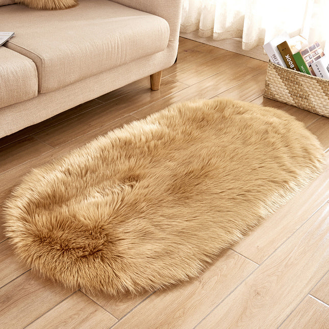 Faux Wool Oval Rug, Indoor Soft Fluffy Wool Skin Rug, Non-Slip Rug for Bedroom Living Room Kids Room Decoration