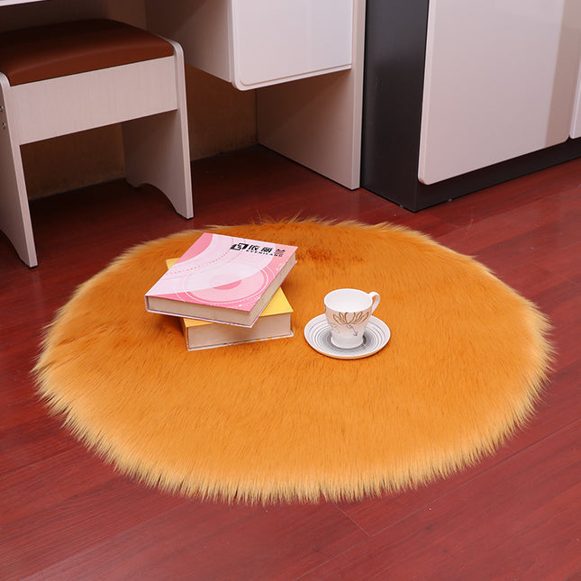 Soft Round Faux Sheepskin Hair Rugs Shaggy Fluffy Rugs Shaggy Carpet Kids Girls Room Princess Castle Christmas Playmat