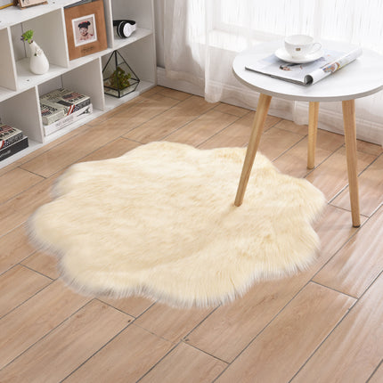 Soft Faux Sheepskin Fur Rug Fluffy Fur Chair Cover Seat Pad Non-Slip Area Rug Plum Shape Living Rugs for Bedroom
