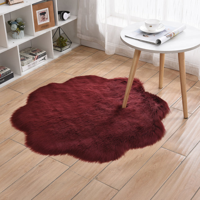Soft Faux Sheepskin Fur Rug Fluffy Fur Chair Cover Seat Pad Non-Slip Area Rug Plum Shape Living Rugs for Bedroom