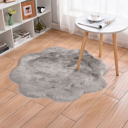 Soft Faux Sheepskin Fur Rug Fluffy Fur Chair Cover Seat Pad Non-Slip Area Rug Plum Shape Living Rugs for Bedroom