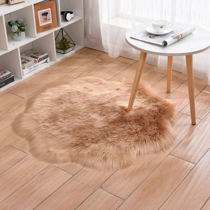 Soft Faux Sheepskin Fur Rug Fluffy Fur Chair Cover Seat Pad Non-Slip Area Rug Plum Shape Living Rugs for Bedroom