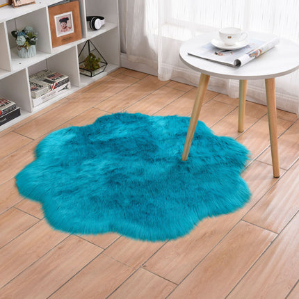 Soft Faux Sheepskin Fur Rug Fluffy Fur Chair Cover Seat Pad Non-Slip Area Rug Plum Shape Living Rugs for Bedroom