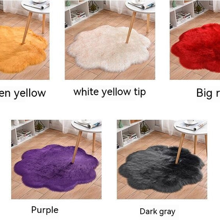 Soft Faux Sheepskin Fur Rug Fluffy Fur Chair Cover Seat Pad Non-Slip Area Rug Plum Shape Living Rugs for Bedroom