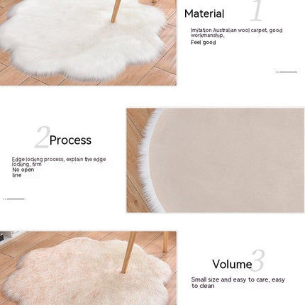 Soft Faux Sheepskin Fur Rug Fluffy Fur Chair Cover Seat Pad Non-Slip Area Rug Plum Shape Living Rugs for Bedroom