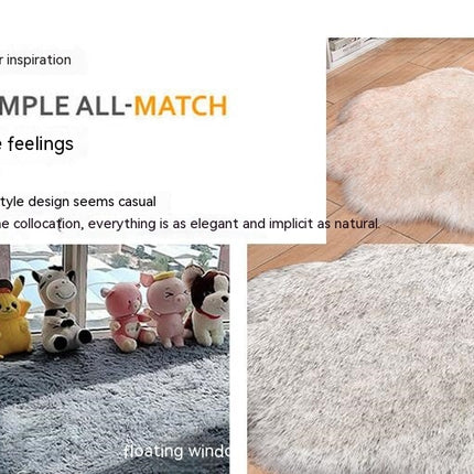 Soft Faux Sheepskin Fur Rug Fluffy Fur Chair Cover Seat Pad Non-Slip Area Rug Plum Shape Living Rugs for Bedroom