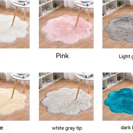 Soft Faux Sheepskin Fur Rug Fluffy Fur Chair Cover Seat Pad Non-Slip Area Rug Plum Shape Living Rugs for Bedroom