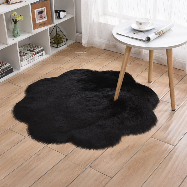 Soft Faux Sheepskin Fur Rug Fluffy Fur Chair Cover Seat Pad Non-Slip Rug Plum Shape Living Rugs for Bedroom