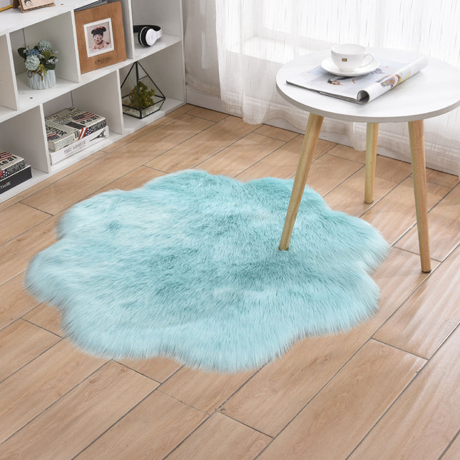 Soft Faux Sheepskin Fur Rug Fluffy Fur Chair Cover Seat Pad Non-Slip Rug Plum Shape Living Rugs for Bedroom