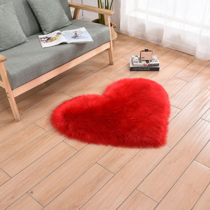 Heart Shaped Faux Sheepskin Rug Soft  Pile Fluffy Shaggy Rug Area Mats Rugs Bedroom Sofa Den Decorative Floor Rugs