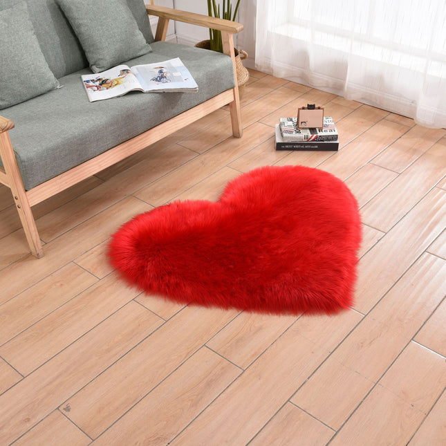 Heart Shaped Faux Sheepskin Rug Soft  Pile Fluffy Shaggy Rug Area Mats Rugs Bedroom Sofa Den Decorative Floor Rugs