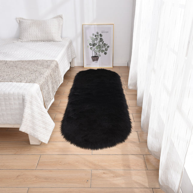 Ovaler, weicher, flauschiger, zotteliger Teppich, rutschfester Plüsch-Kunstfell-Schaffell-Teppich für Schlafzimmer, Wohnzimmer, Zuhause, dekorativ