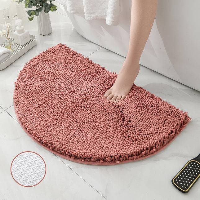 Semicircular Bath Mat Anti-slip Bathroom Rug Semicircular Chenille Bath Mats Super Soft Washable Quick Dry Shower Mat