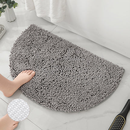Halbrunde Badematte, rutschfester Badezimmerteppich, halbrunde Chenille-Badematte, superweiche, waschbare, schnell trocknende Duschmatte