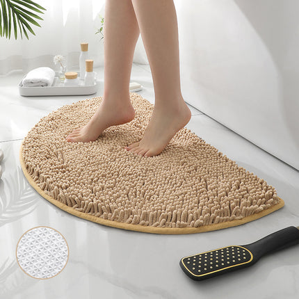 Halbrunde Badematte, rutschfester Badezimmerteppich, halbrunde Chenille-Badematte, superweiche, waschbare, schnell trocknende Duschmatte