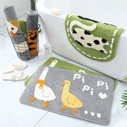 Tapis de salle de bain en forme de canard mignon, tapis de douche doux, tapis de bain amusant en microfibre, tapis de sol absorbant et épais à poils longs