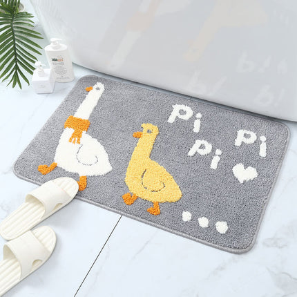 Tapis de salle de bain en forme de canard mignon, tapis de douche doux, tapis de bain amusant en microfibre, tapis de sol absorbant et épais à poils longs