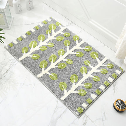 Non-slip Bathroom Rug Soft Fluffy Microfiber Green Leaf Bathroom Mat Absorbent Washable Bathtub Shower Mat