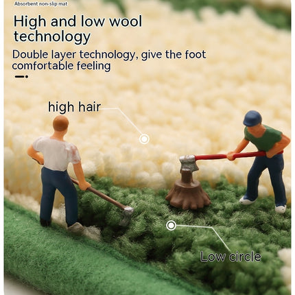 Non-slip Bathroom Rug Soft Fluffy Microfiber Green Leaf Bathroom Mat Absorbent Washable Bathtub Shower Mat