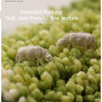 Non-slip Bathroom Rug Soft Fluffy Microfiber Green Leaf Bathroom Mat Absorbent Washable Bathtub Shower Mat