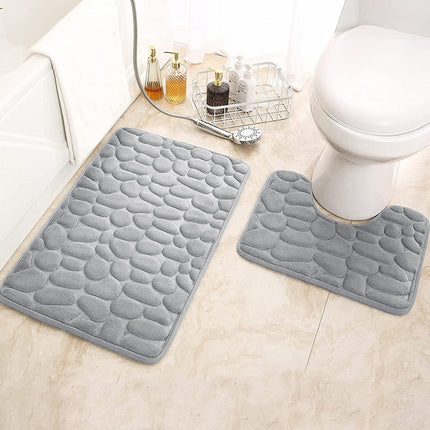 U-förmiger WC-Vorleger, Badezimmermatten-Set bestehend aus zwei Badteppichen aus Kieselstein-Memory-Schaum – weiche, rutschfeste, super saugfähige Matte